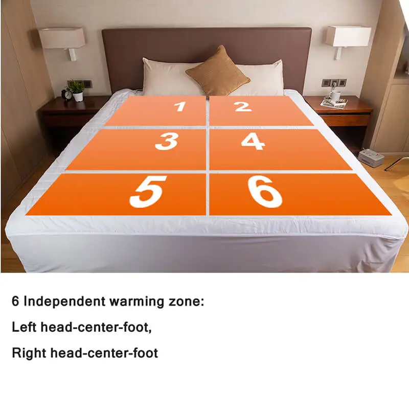 details of 6 zone heated mattress pad king